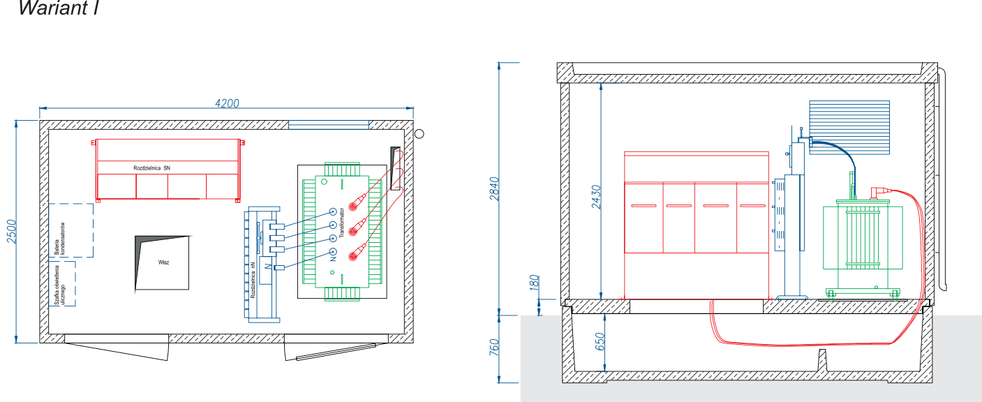 Rzut stacji transformatorowej BEK 250/420