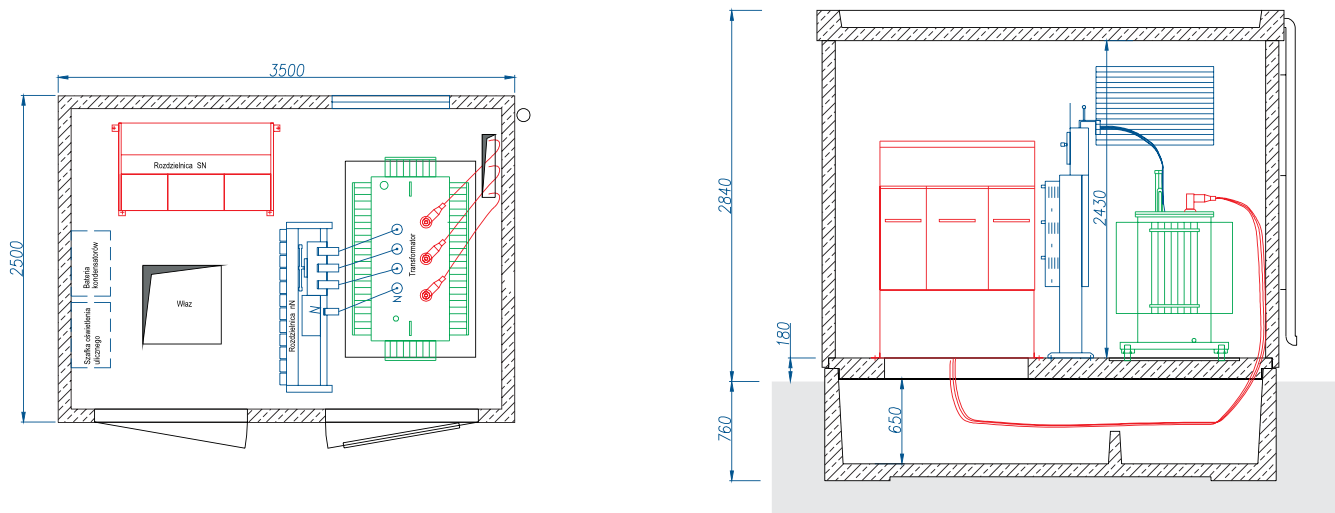 Rzut stacji transformatorowej BEK 250/350